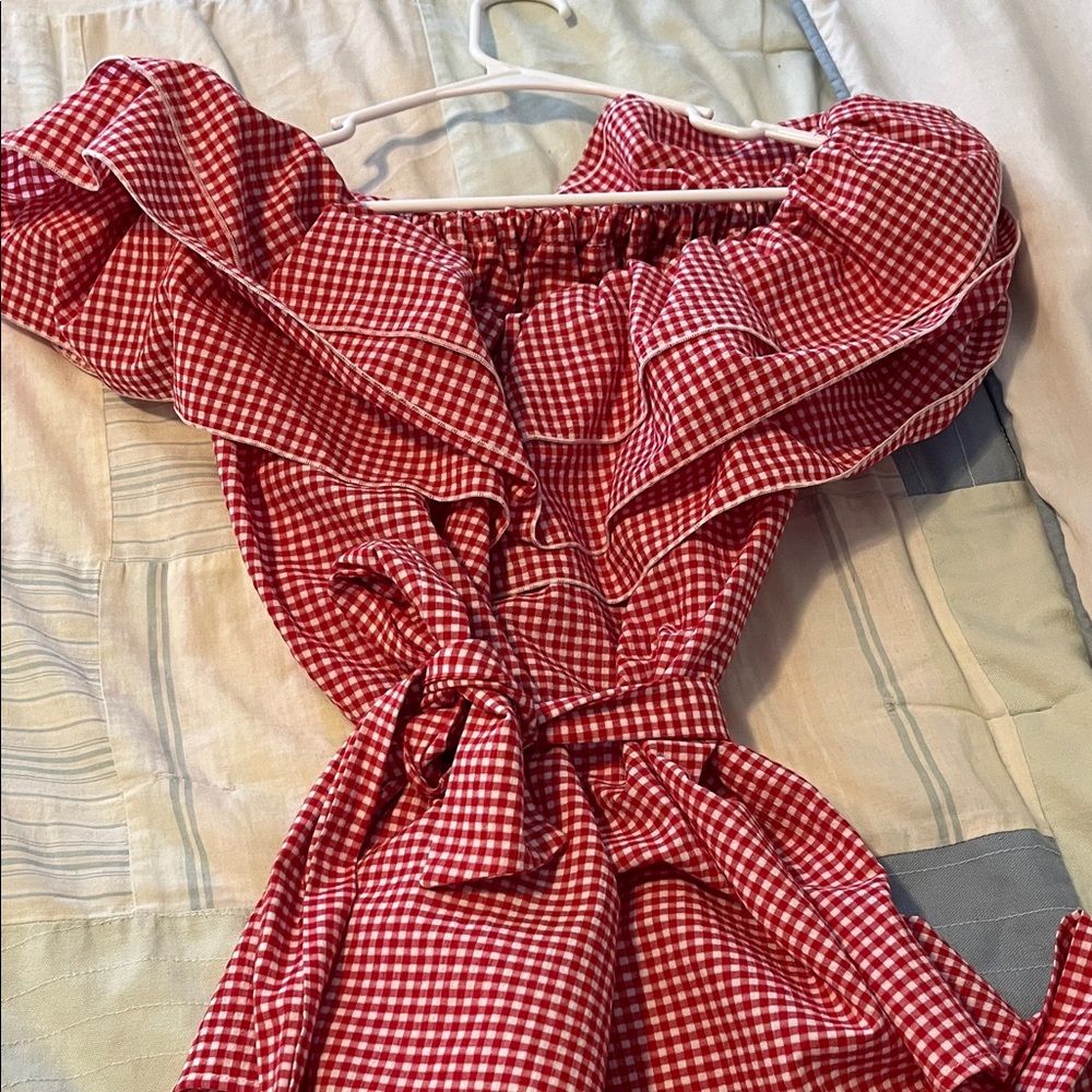 Red Gingham Off-Shoulder shirt